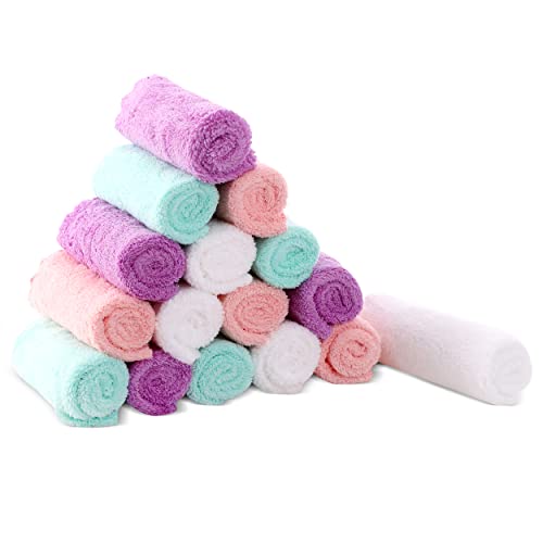 Image of Cute Castle Ultra-Soft Baby Washcloths, 16 Pack - 9" by 9", Gentle on Sensitive Skin for Face and Body, Plush, Super Absorbent Wash Clothes for Girls and Boys, White+Pink+Purple+Frozen Blue