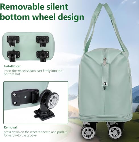 Image of Wheel Bags for Travel Luggage Carry on Duffel Bag, Expandable Foldable Luggage Bag, Dry and Wet Separation Rolling Bag, Travel Totes for Women & Men (1Pcs)(Green)-JE
