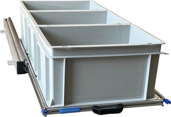 Plateau coulissant en aluminium pour camping-car 90x40 cm comprenant 3 bacs plastiques ouverts