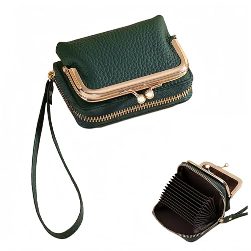 Genuine Leather Card Wallets for Women - 2-in-1 Removable Women's Wallet, Portable Wrist Strap Design Card Holder Wallet Paired with a Classic Kiss-Button Coin Pouch
