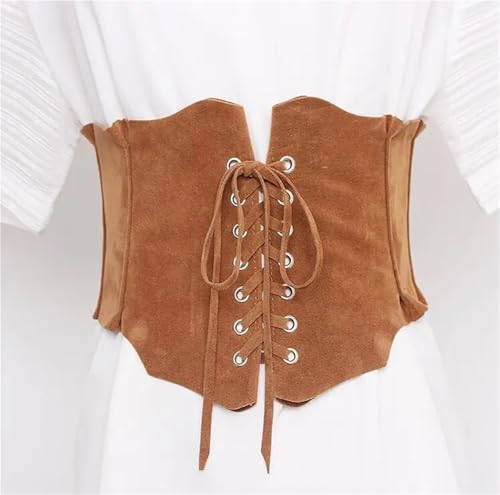 Women's Faux Suede Leather Bandage Cummerbunds Female Dress Corsets Waistband Belts Decoration Wide Belt3