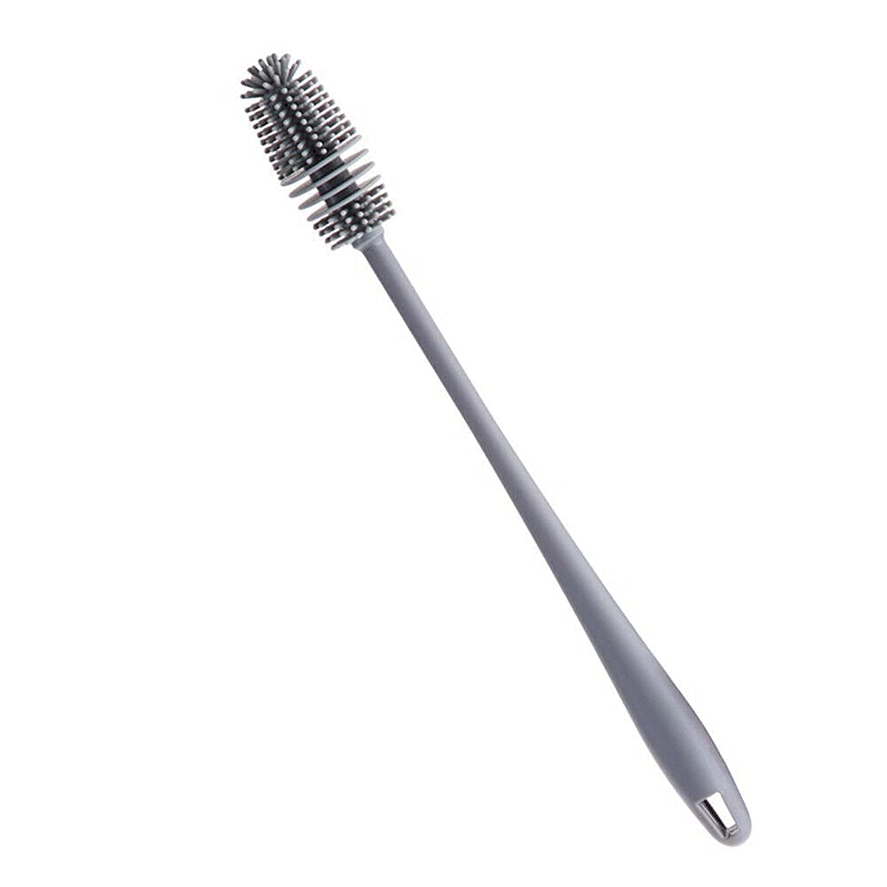 Giffy Glassware Cleaning Silicone TPR Flexible Long Handle Bristles Bottle Cleaner Brush (Grey), 33 X 3.5 cm (BB_05)