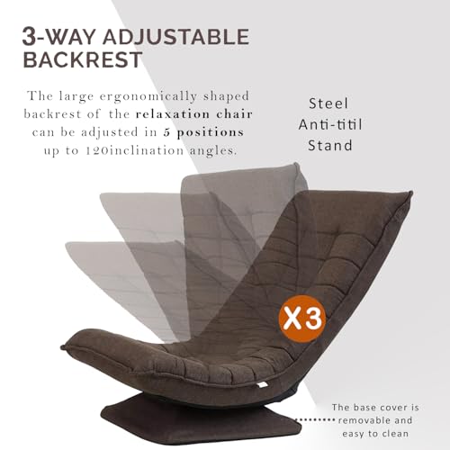 Image of Kawachi Folding Swivel Chair Leisure Lounge Sofa 360 Degree Rotation Adjustable Recliner Floor Chair Brown