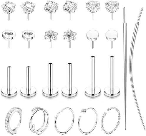 Flat Back Gold Nose Rings 18G 20G Surgical Steel Nose Rings Hoops Threadless Nose Studs Flat Back Earrings Push in Helix Tragus Nose Piercing Jewelry For Women Men