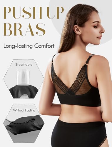 Image of Livona Lace Bralette for Women - Comfort Sports Bra Wireless Padded Bralette with Support Workout Tops Cami Crop S-XXL