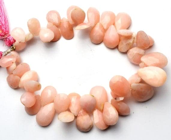 Opale rose du Pérou naturelle fil de perles poires facettées briolettes pierre fine pour bijoux