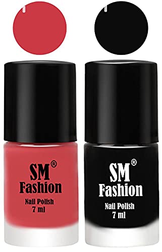 Image of Long Lasting Nail Polish | Nail Paint Combo 7 ml Each) - Set of 2 Punch Pink-Black