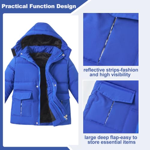 Image of UVIPC 6-12 Years Boys Winter Coat Kids Warm Jacket Wind Water-Resistant Puffy Coats Outwear Toddler Hood Fleece Inner