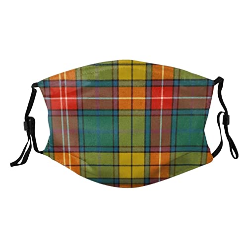 Scots Style Clan Buchanan Tartan Plaid Face Mask Washable Reusable Adults Breathable with 2 Filters Black