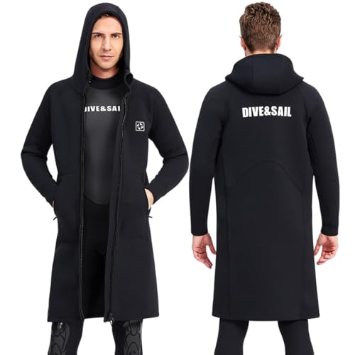 Chaqueta impermeable con capucha para buceo, abrigo largo para hombre y mujer de neopreno 3mm, cortavientos, resistente al frío y al sol miniatura 2