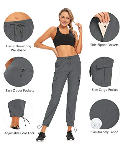 Xtansuo Women's Hiking Cargo Pants Lightweight Fishing Quick Dry Water Resistant Uv Outdoor Upf 50+ Trail Backpacking Trekking Camping Climbing Drawstring Joggers With Zipper Pockets Grey M #TOP4