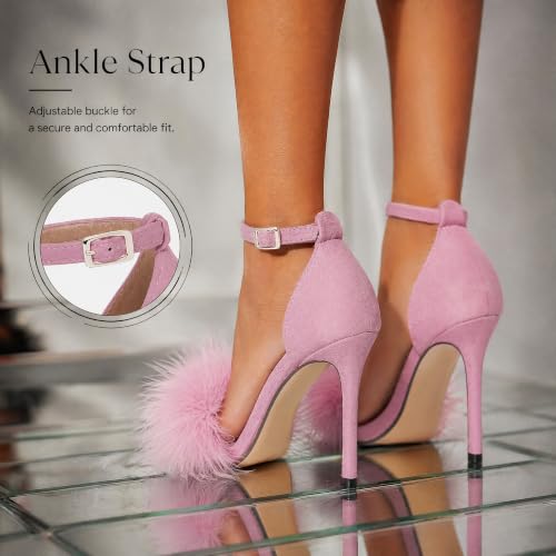 Image of Women's Sexy Heeled Sandals Fluffy Feather Open Toe Stiletto High Heels | Ankle Strap Buckle Shoes for the Bedroom Wedding Party Dance Evening Date Night Lingerie Cocktail Club Fuzzy Faux Fur