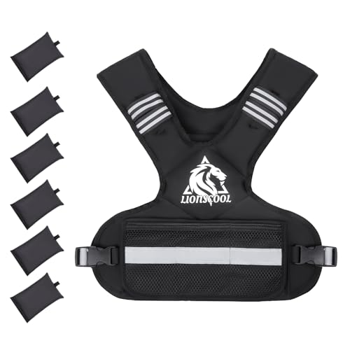 Image of LIONSCOOL Adjustable Weighted Vest for Men and Women | 4-10 /11-20 /20-32lbs, Body Weight Vest, Ironsand, Reflective Stripes, Weight Loss Walking Running Cardio Strength Training