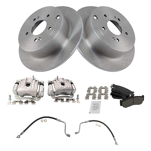 Image of TRQ Rear Brake Pad and Rotor Set Ceramic Rotors Calipers Hoses Compatible with 2007-2009 Hyundai Santa Fe