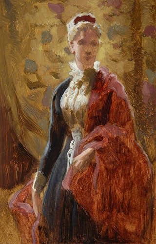 Impresión en lienzo de alta calidad Donna in piedi con mantello rosso, 60x90cm