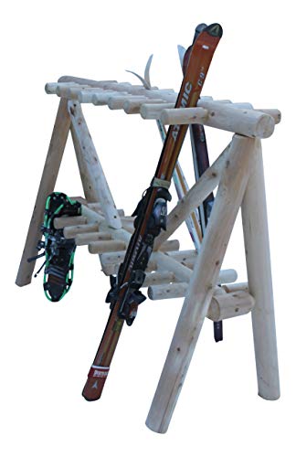 21-Place Freestanding Log Garage Ski Rack Floor Stand, Ski Storage Rack for Garage, Indoor & Outdoor Snowboard Racks, Skis Snowboard Pole Organizer, Sports Racks - Natural
