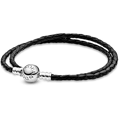 PANDORA Jewelry Leather Charm Sterling Silver Bracelet