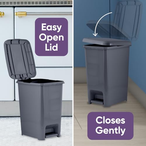 Image of Superio Slim Trash Can with Foot Pedal - 4 Gallon Plastic Step-On Trash Can with Lid, Garbage Can, Small Trash Can for Bathroom, Kitchen, Office, Bedroom, Dorm Room - Onyx Grey, 3