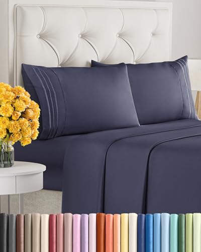Image of King Size 4 Piece Sheet Set - Ultra Soft & Cooling Sheets - Deep Slate Blue