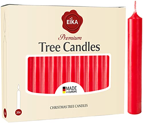 Eika Box of 20 Finest Tree Candles - Solid Colored - Made in Europe - Red