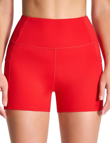 Image of THE GYM PEOPLE High Waist Yoga Shorts for Women's Tummy Control Fitness Athletic Workout Running Shorts with Deep Pockets