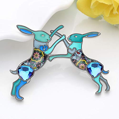 Broche de conejo de Pascua NEWEI en aleación esmaltada azul para mujer 2