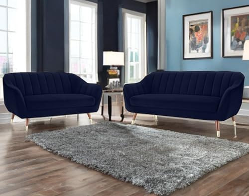 Image of AMATA Marino Solid Wood 3+2 Seater Suede Velvet Fabric Sofa Set with Two Cushions Perfect for Home Office Guests Living Room (04 Royal Blue, 3+2 Seater)(03 Year Warranty)
