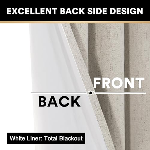 Image of PrinceDeco Blackout Curtains for Sliding Glass Doors Linen Blackout Patio Door Curtains for Sliding Glass Door 84 Inch Curtains 2 Panel Set for Bedroom /Living Room,100 X L84 Inch, Stone
