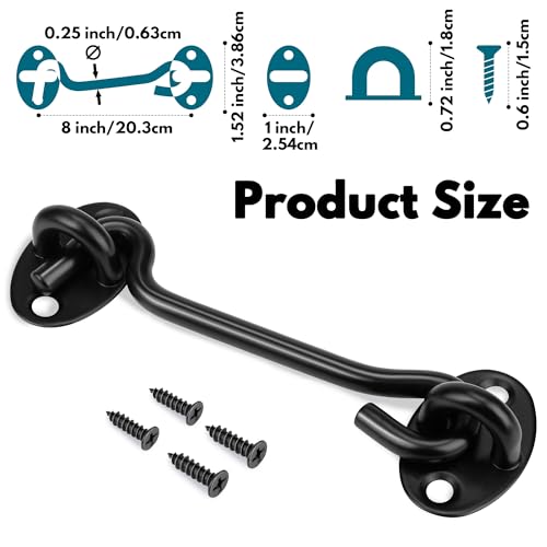 Image of Rainspire (2 Pack) Privacy Hook and Eye Latch for Barn Door, Stainless Steel Gate Latch Barn Door Lock Cabin Hooks for Gate Shutters Window Slide Barn Shed Cabinet Bathroom (Black, 8 Inch)
