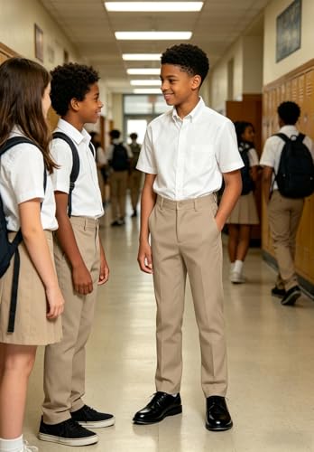 Image of DHTS Boys Dress Pants (Size 2-20 Years) Slim Fit Uniform Pants for Toddler & Teens