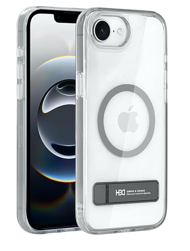 Image of BOUNCEBACK Polycarbonate Shockproof Transparent Hybrid Back Case /Cover with Kick Stand Support Magnetic Charging for iPhone 16e - (Clear Grey)