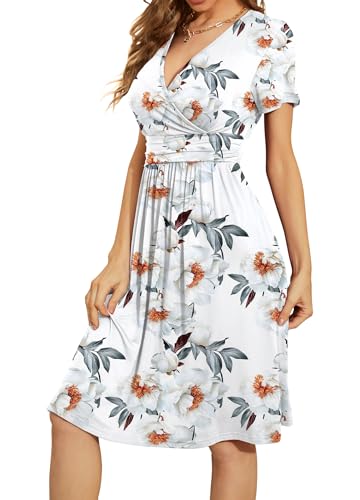 Image of WEACZZY Women's Summer Short Sleeve Casual Dresses V-Neck Floral Party Dress with Pockets
