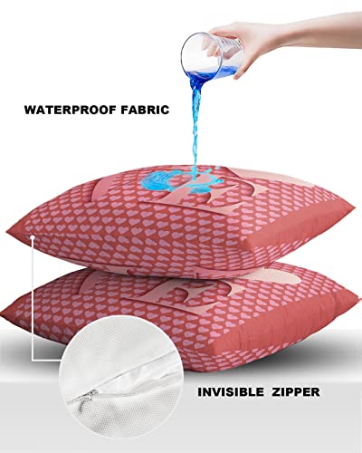 Outdoor Throw Pillow Covers 16x16 Waterproof Valentines Day LOVE Heart Pink Outdoor Pillows Decorative Pillow Covers Cushion Covers Pillowcase for Tent Patio Garden Couch Set of 2,