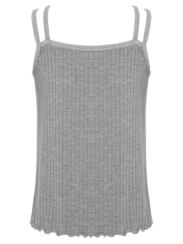 Kids Girls Double Strap Camisole Sleeveless Bow Detail Lettuce Hem Striped Undershirt for Street Style 2-12 Years4