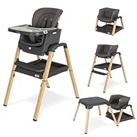 Tutti Bambini Nova Highchair - 7-in-1 Portable High Chair, Baby Chair with Feeding Tray, Washable Seating & Travel Bag, Folding High Chairs for Babies and Toddlers from 6+ Months (Grey/Oak)