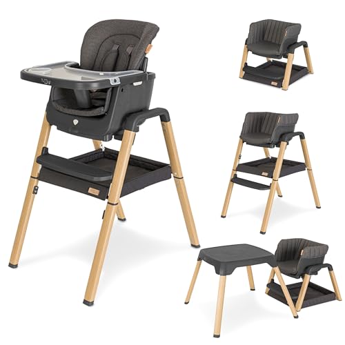 Tutti Bambini Nova Highchair - 7-in-1 Portable High Chair, Baby Chair with Feeding Tray, Washable Seating & Travel Bag, Folding High Chairs for Babies and Toddlers from 6+ Months (Grey/Oak)