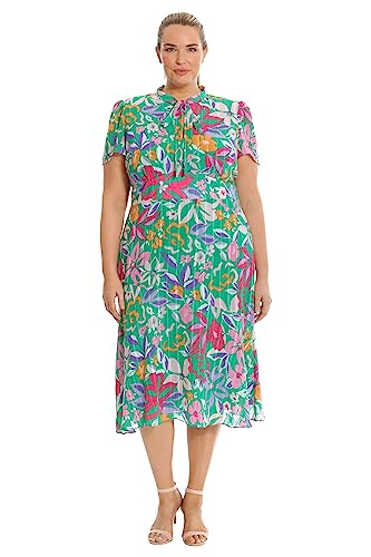 Image of Maggy London Women's Women's Dresses Floral Printed Neck Tie Short Sleeve Midi Dress