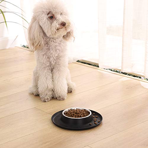 AmazonBasics Round Silicone Mat and Pet Bowl, Small (8-Inch), Black