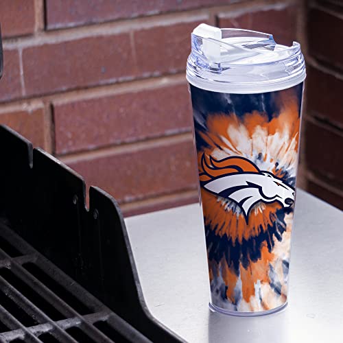 Image of Rico Industries NFL Football Glitter 24oz Acrylic Glitter Tumbler with Hinged Lid, Officially Licensed Double Wall Tumbler with Straw