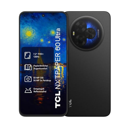 TCL NXTPAPER 60 Ultra 5G Android-Smartphone, 7,2 Zoll FHD+ 120 Hz NXTPAPER Display, 12 GB RAM + 256 GB ROM, Smartphone mit Augenschutz, papierähnliches Display, 5200-mAh-Akku, Nebula Black