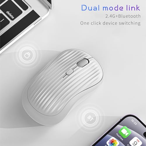 Image of ONE-UP Wireless Mouse, 2.4G + BT, Rechargeable Battery, 4-Key, DPI: 800 /1200 /1600, Silent, Type-C, USB Nano Receiver, Ergonomic, Portable, for Laptop, Chromebook, PC, Mac, Windows (White)