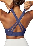 Heathyoga Medium-High Support Sports Bras for Women Molded Cup Adjustable Strappy Sports Bra Supportive Bras for Yoga Blue