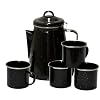 Stansport Enamel 8-Cup Percolator Coffee Pot and 4-Mug Set - Heavy-Duty Campfire Coffee Maker with 12oz Mugs - Percolator Stem Included - Double Baked Enamelware for Camping, Hiking, RV & Cabin