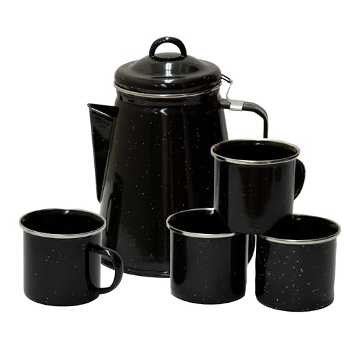 Stansport Enamel 8-Cup Percolator Coffee Pot and 4-Mug Set
