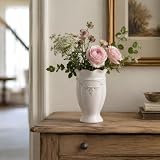 hjn White Ceramic Vase- French Flower Vase for Decor Small Vintage Vases for Flowers/Home Decoration/Kitchen/Table/Living Room/Shelf/Mantel/Office-Height-6.8'
