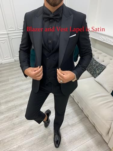 Tuxedos Double Breasted Vest Suits for Men 3 Piece Slim Fit Suit One Button Peak Lapel Blazer Vest Pants Sets2