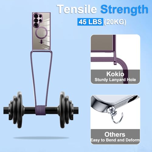 XCuihulle Magnetisch Handyhülle für Samsung Galaxy S26 Ultra Transparent Hülle mit Band Handyband Klare Silikon Necklace Schutzhülle zum Umhängen mit Abnehmbar Kordel Stoßfest Kratzfest Case-Lila
