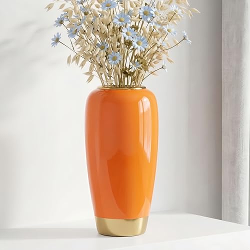 Orange Ceramic Large Vase for Decor, 11.8 Inch Rustic Decorative