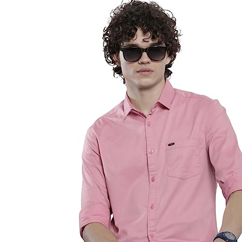 The Indian Garage Co Men Pink Solid Slim Fit Casual Shirt