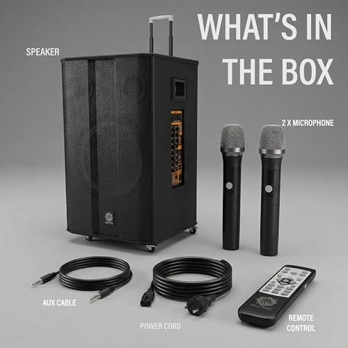 Image of DIGIMORE 320W Trolley Speaker w / 2 Wireless Mics | 15 inch BoomBass Woofer, AI Sound Boost, BT 5.3, 10H Battery, Reverb & Echo Effects | Ideal for Karaoke, Parties & Outdoor Events (D-15W)